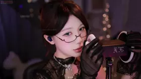 妮有柿_妮有柿_黑色蕾丝手套摩擦耳朵-助眠音声网